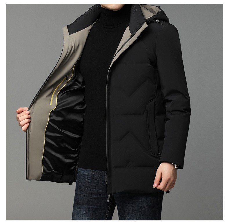 袋鼠羽绒服男中长款加厚保暖外套男连帽可脱卸秋冬季新款商务休闲90白