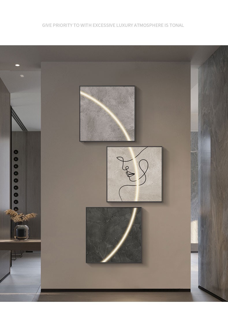 耀世佳画现代极简入户玄关装饰画侘寂风北欧轻奢走廊过道挂画线条抽象