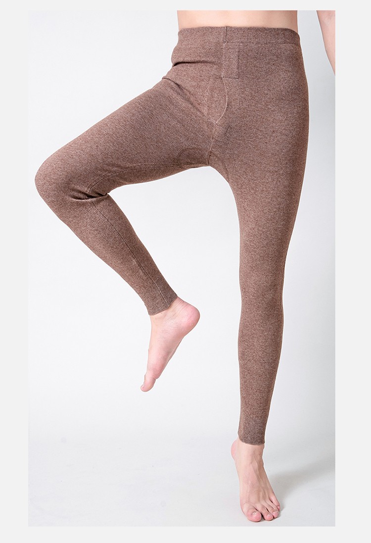 袋鼠羊毛羊绒裤情侣裤高腰薄款打底裤秋冬季纯色毛线裤保暖内衣男女