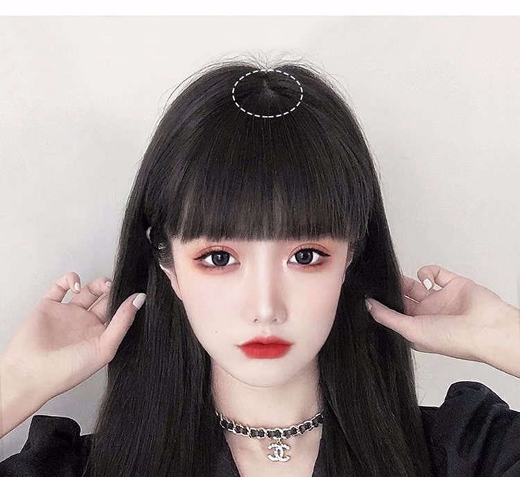 lisa同款漫画刘海假发片圆脸齐平假刘海女自然前额无痕刘海片深棕色有