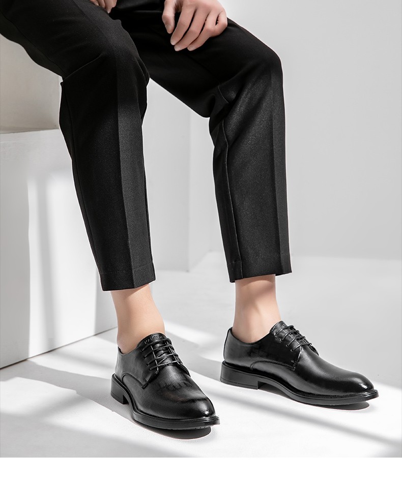 kaiser凯撒英伦商务正装皮鞋男头层牛皮套脚爸爸大头休闲鞋真皮黑色38