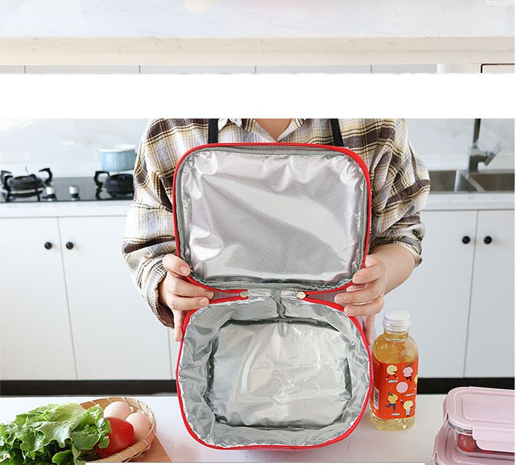 牛津布便当包手提保温袋小学生饭盒袋午餐包防水帆布包铝箔带饭包浅