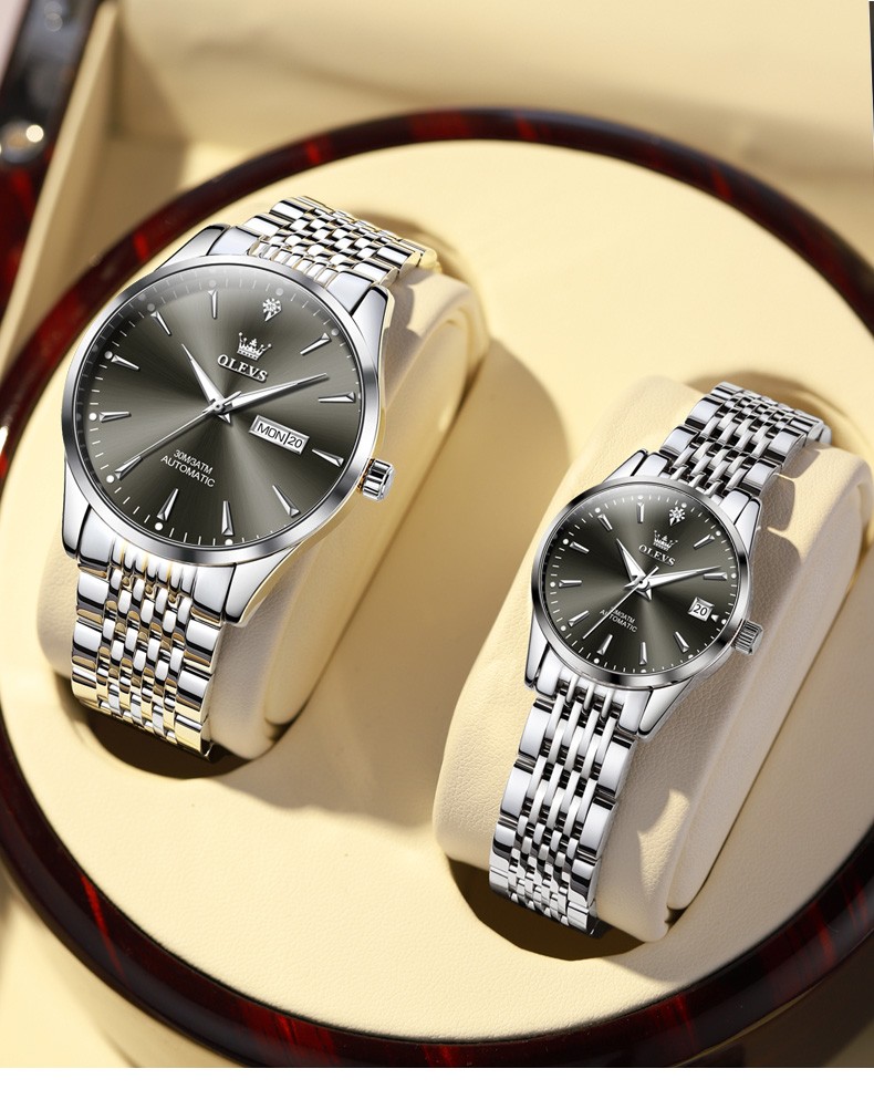 【情人节礼物】瑞士认证欧利时情侣手表全自动机械表钢带夜光双日历