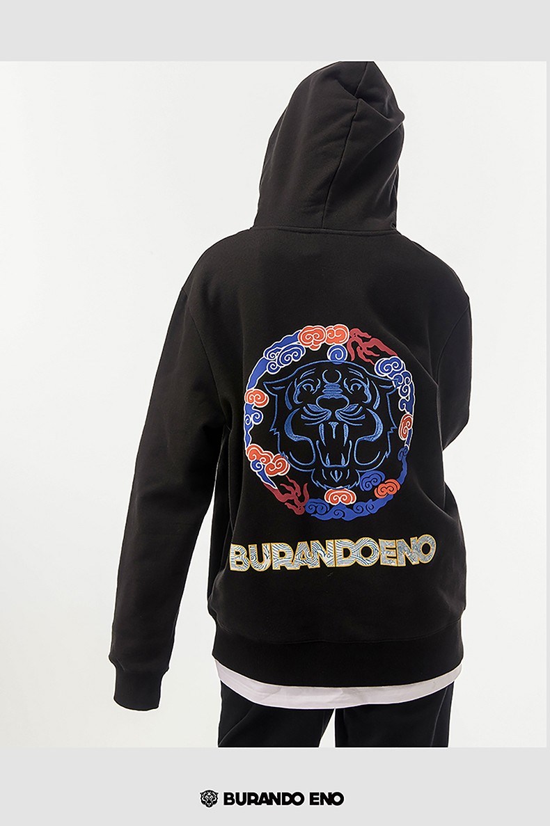 burandoeno潮牌虎头连帽卫衣男个性情侣卫衣潮流eaatt3221113黑色s