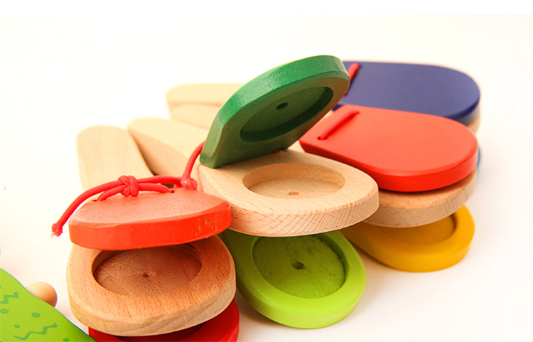 曲漾木制打击乐器手拍板响板手摇响拍板宝宝打击乐器玩具小熊响板