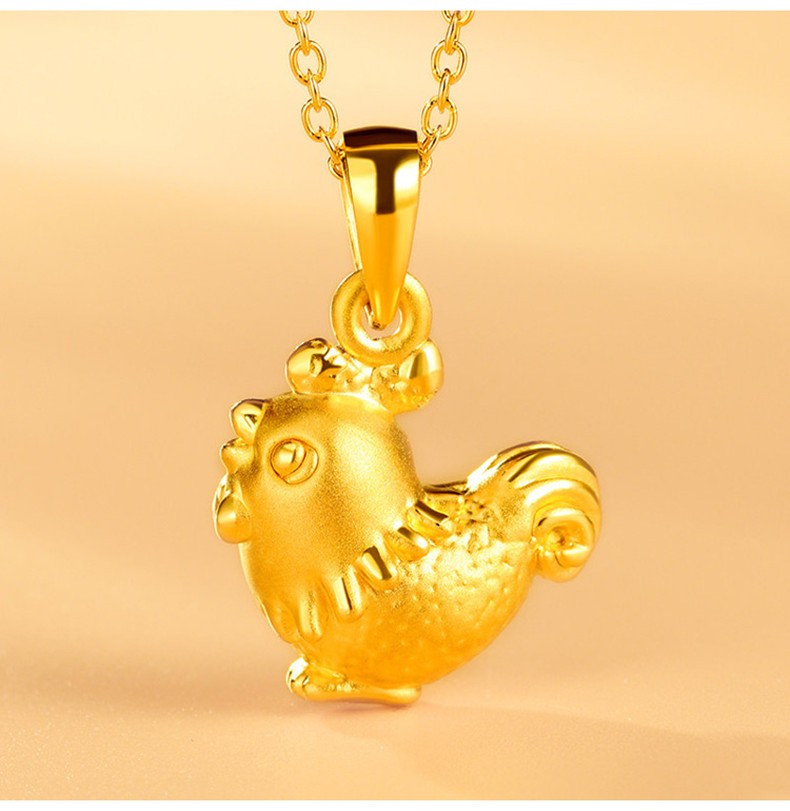618提前购喜朗珠宝黄金吊坠生肖鸡3d硬金本命年鸡年黄金吊坠男女情侣