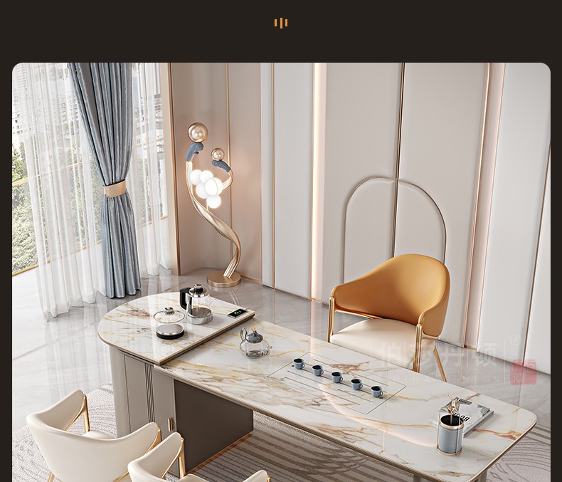 轻奢岩板茶桌茶具套装一体简约现代家用功夫泡茶桌椅组合艺术喝茶台