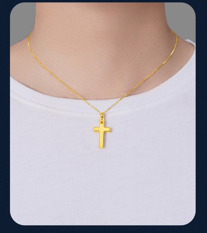 老凤凰999足金十字架项链黄金吊坠男女情侣款3d硬金颈饰男士金挂坠素