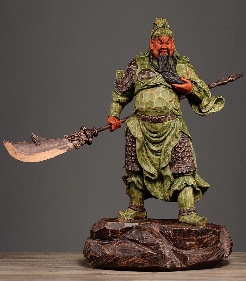 唯艺思佳香樟木雕关公摆件实木雕刻彩绘关帝圣君关二爷神像家居客厅