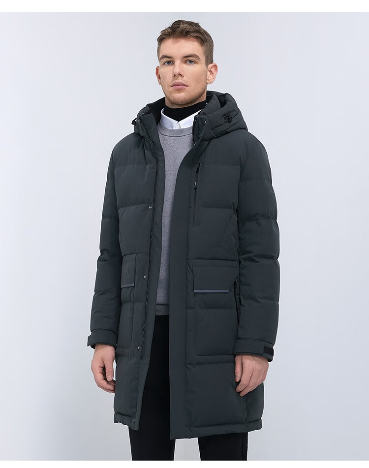 雪伦中长款鹅绒羽绒服男2021年新款秋冬可脱卸帽大口袋休闲商务款商场