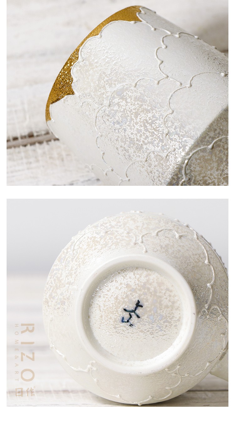 银本铺日本进口有田烧文山窑珍珠白釉金边牡丹咖啡杯碟茶壶马克杯款一