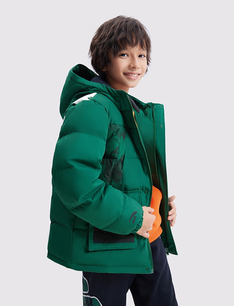 安踏儿童羽绒服男大童中长款羽绒服2022年冬季新款保暖舒适加厚羽绒服