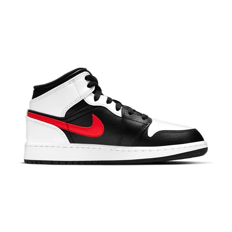 nike耐克黑白红熊猫aj1 mid(gs)红钩女子中帮休闲运动篮球鞋 554725