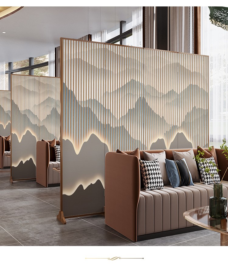 瑾轩府现代轻奢酒店工装餐厅茶室食堂装饰移动遮挡折叠不透屏风隔断