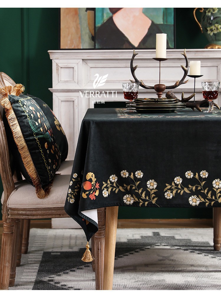 维拉帝欧式高档桌布布艺高清印染天鹅绒现代轻奢茶几布餐桌台布美式