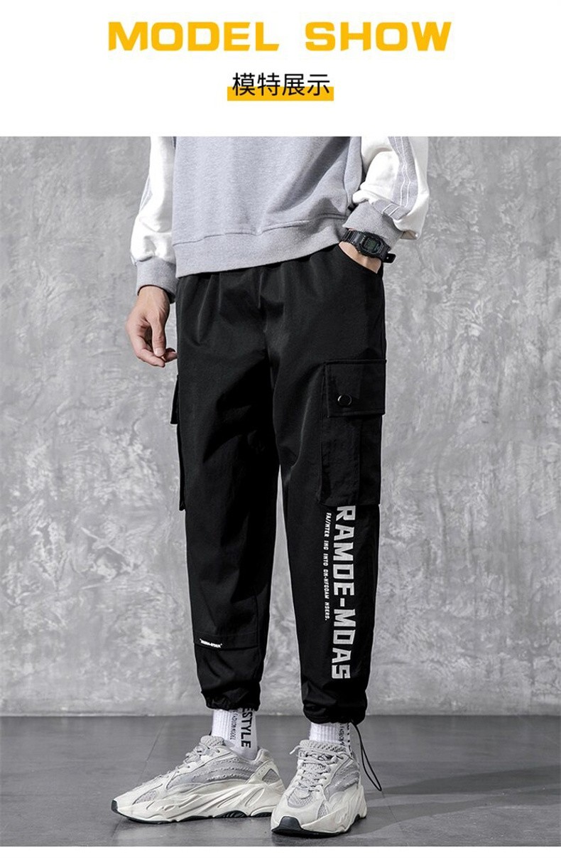 宾克莱春季休闲裤男士潮流九分裤修身裤男百搭春季束脚裤潮牌小脚工装