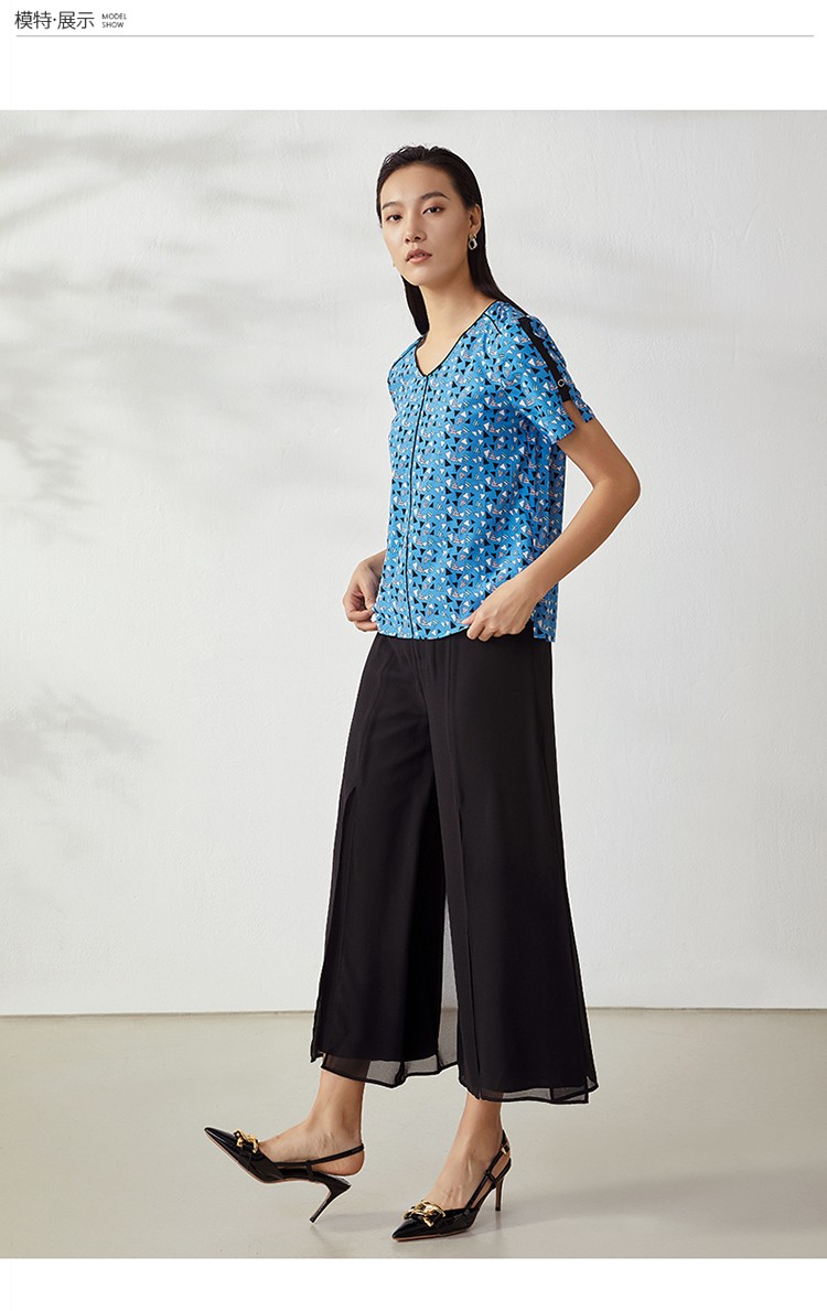 landi蓝地女装圆领桑蚕丝印花套头衫小衫bluxn2730002020夏季新品花色