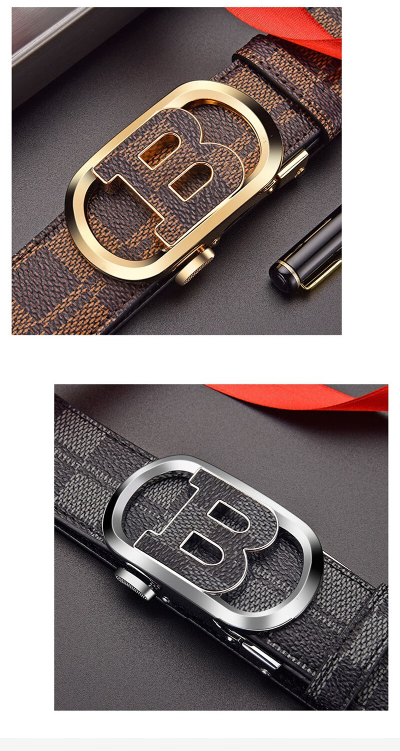 vipvck皮带奢侈品自动扣男士真皮腰带轻奢商务潮流休闲b字母头层牛皮