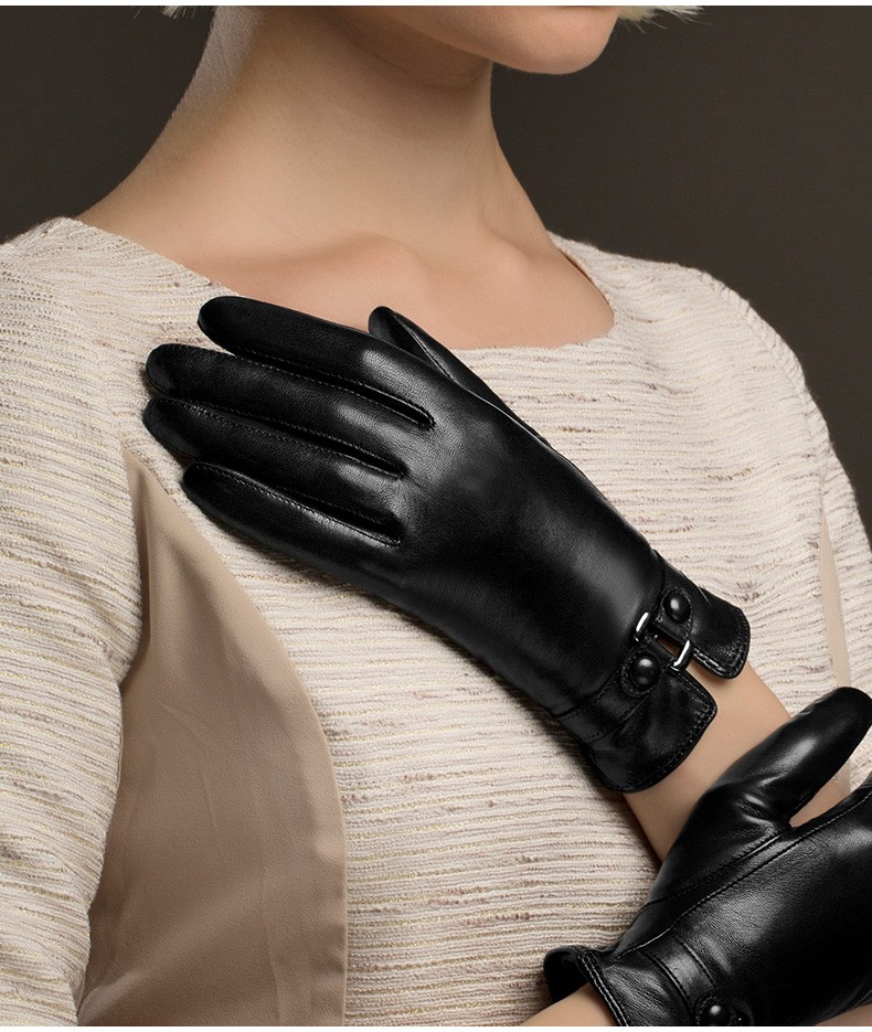 保暖羊皮手套触屏骑行时尚短款皮手套送朋友酒红色保暖绒里非触屏l