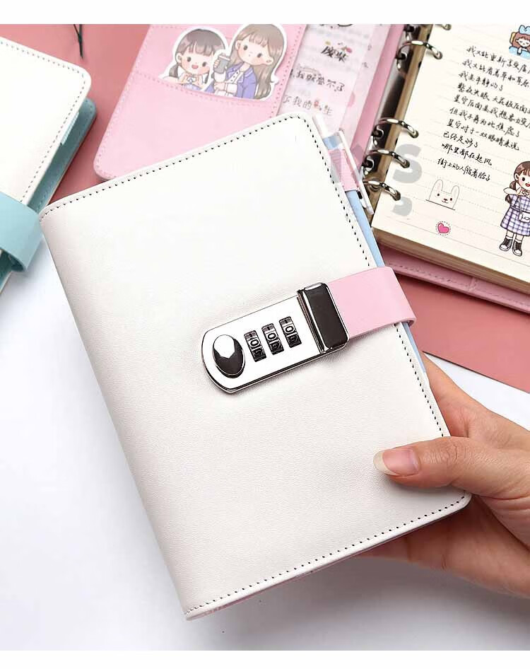 密码锁活页手帐本多功能带锁扣清新可爱日记本记事本简约学生用文具