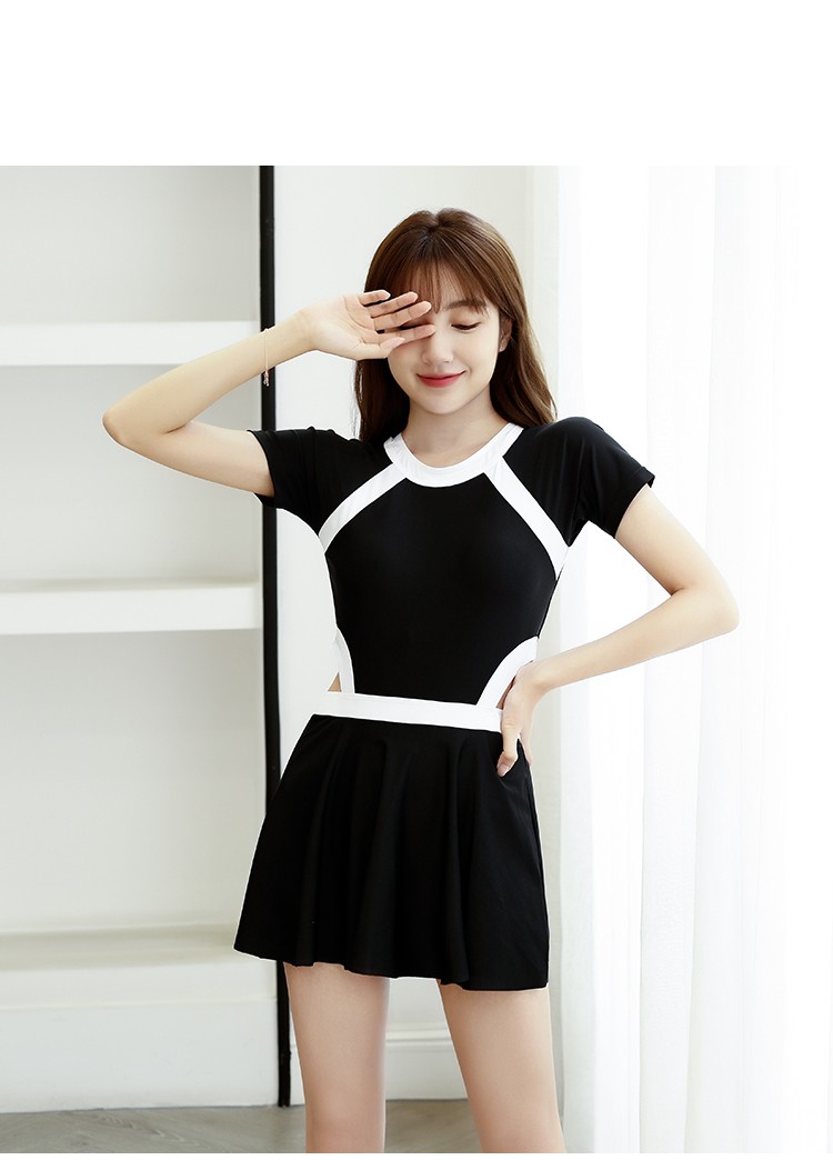 学生游泳衣少女修身遮肚温泉泳装2030无裙短袖m身高152160体重82100斤