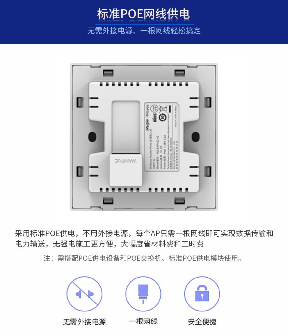 ruijie锐捷rgeap162g千兆面板apwifi6双频1800m全屋wifi套装eg105g