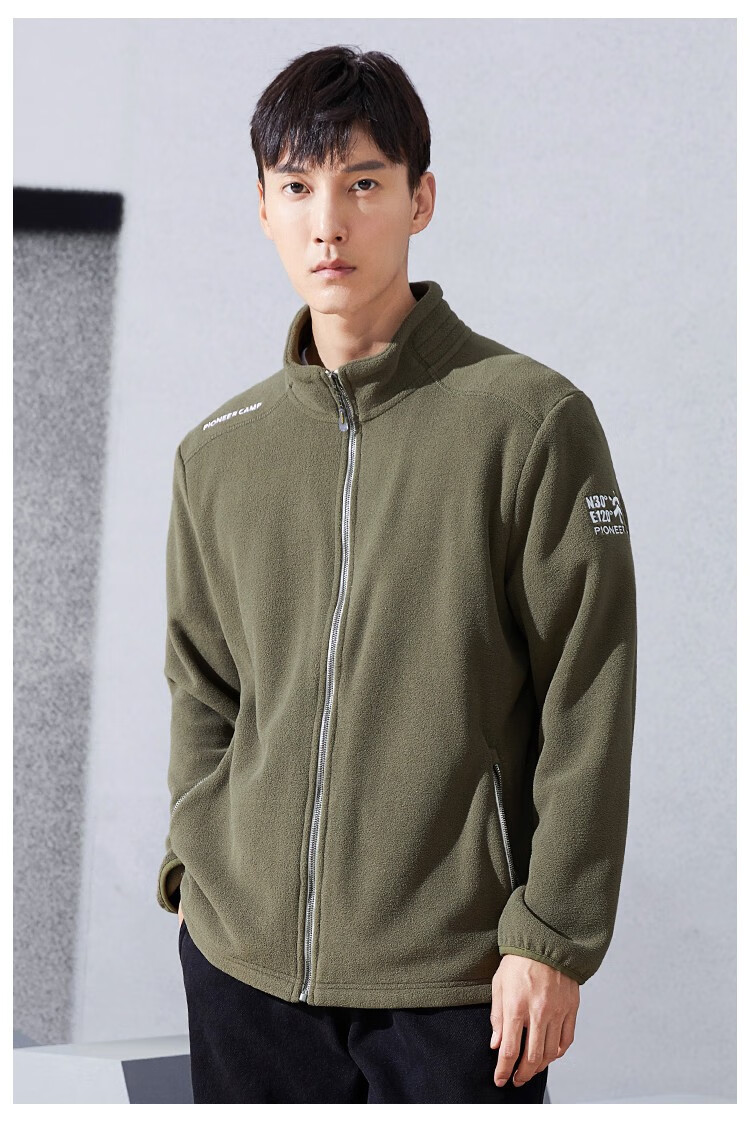 拓路者秋冬男士抓绒衣加绒刺绣立领夹克双面绒加厚摇粒绒开衫黑色m