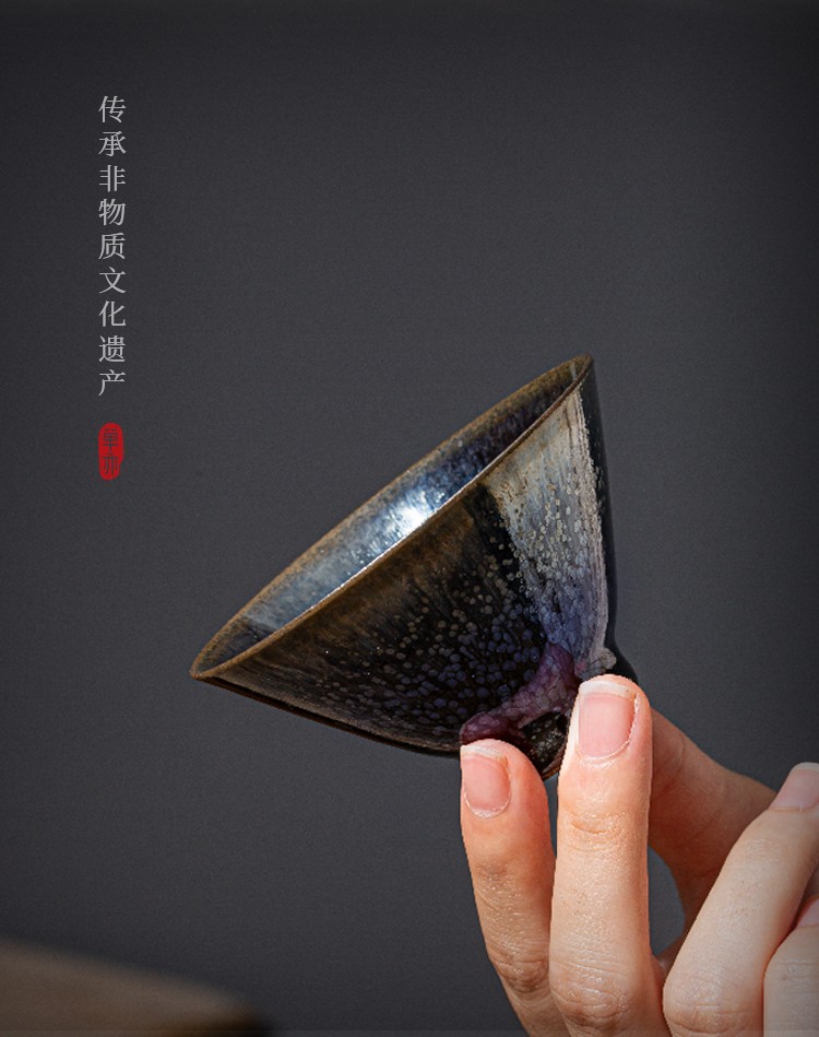 非遗女匠罗希作单亦建盏薄胎茶杯铃音对杯茶盏大师级手作盏杯主人杯单