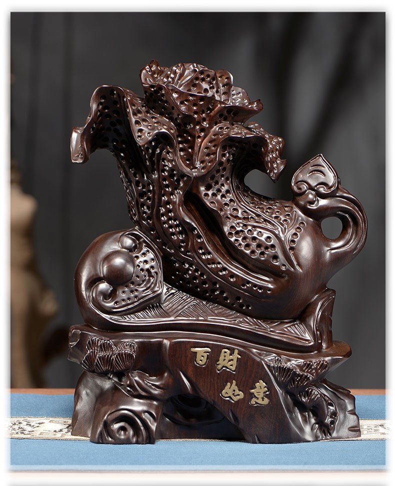 闽木匠 黑檀木雕白菜摆件百财家居客厅办公装饰店铺开业礼品摆设工艺