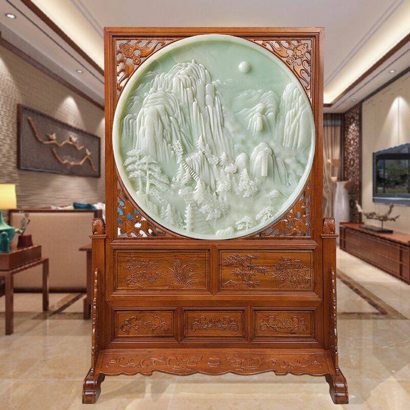 铂悦玺熙 玉石浮雕屏风落地平安扣摆件客厅玄关过道隔断装饰品送客户