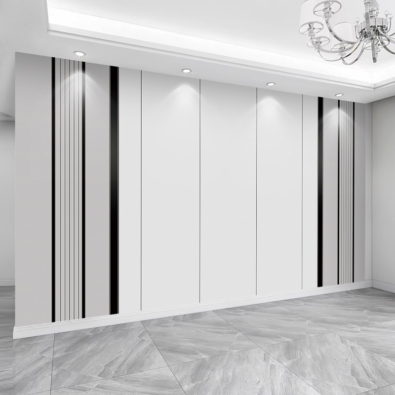 米柔新款无缝整张影视墙灰色格栅线条电视背景墙壁纸客厅沙发装饰简约