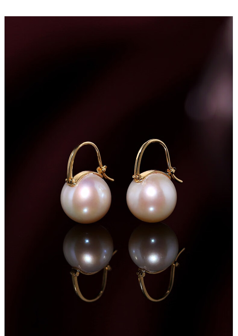 海蒂珠宝 婉卿12-13mm 强光淡水珍珠大白颗粒耳环女 18k金 送女友耳钉