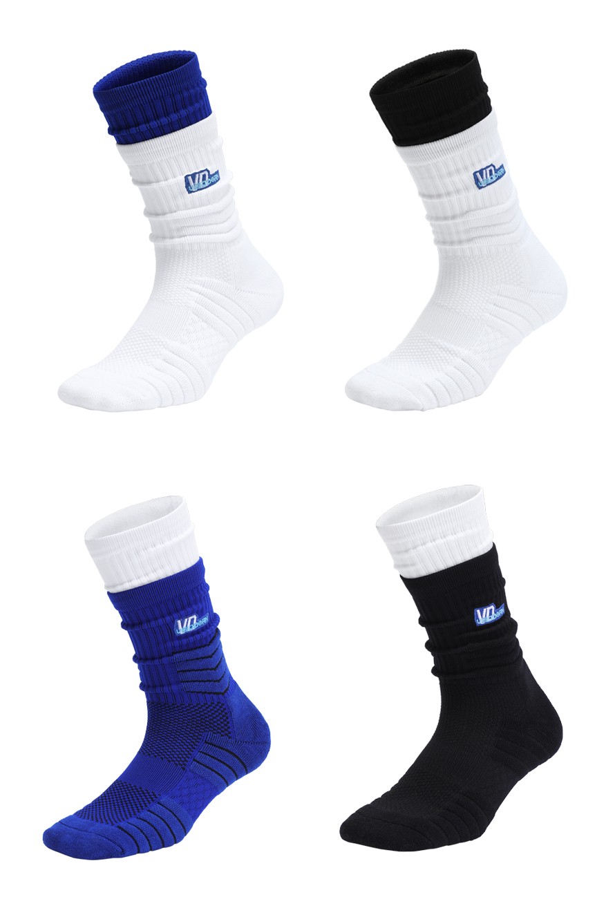 维动实战叠穿专业篮球袜子毛巾底高筒运动精英男长筒训练专用减震黑白