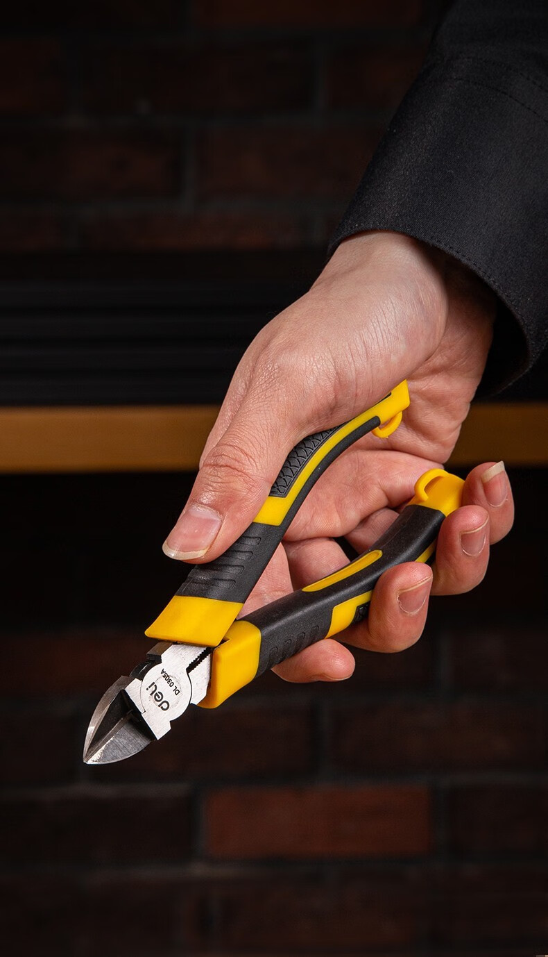 得力deli工业级水口钳防滑水口剪电子原件高碳钢塑柄钳斜口钳56英寸铬