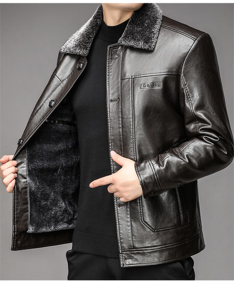 卡帝乐鳄鱼秋季皮衣男中年男士商务休闲立领爸爸装皮夹克加绒加厚软皮