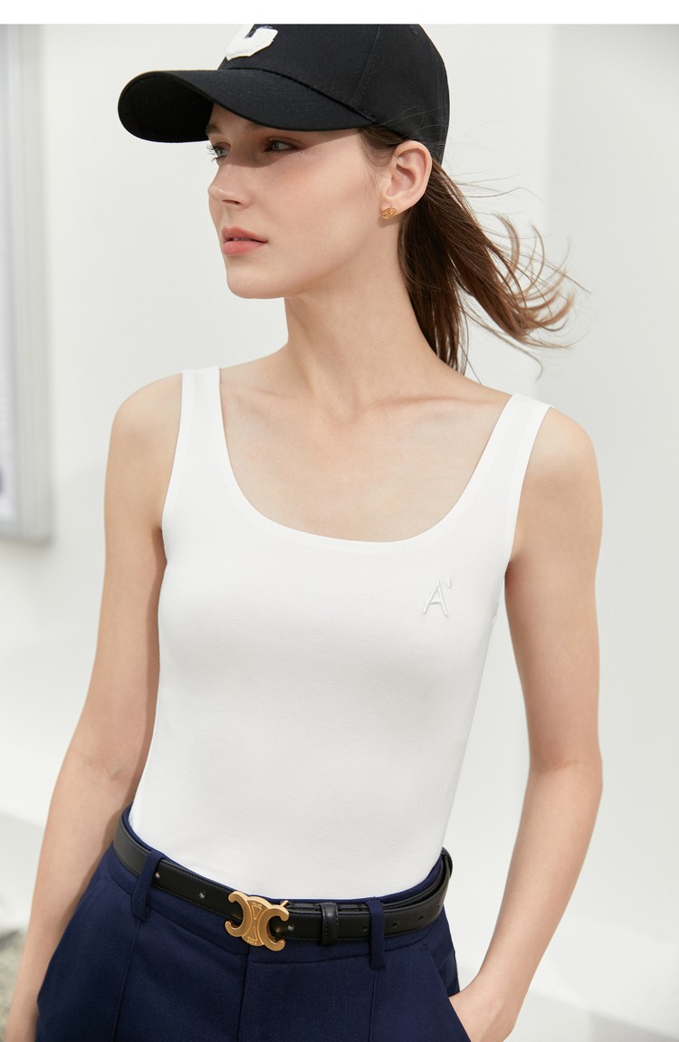 amii2022夏季新款u型领针织吊带背心修身内搭字母刺绣短款上衣女花灰