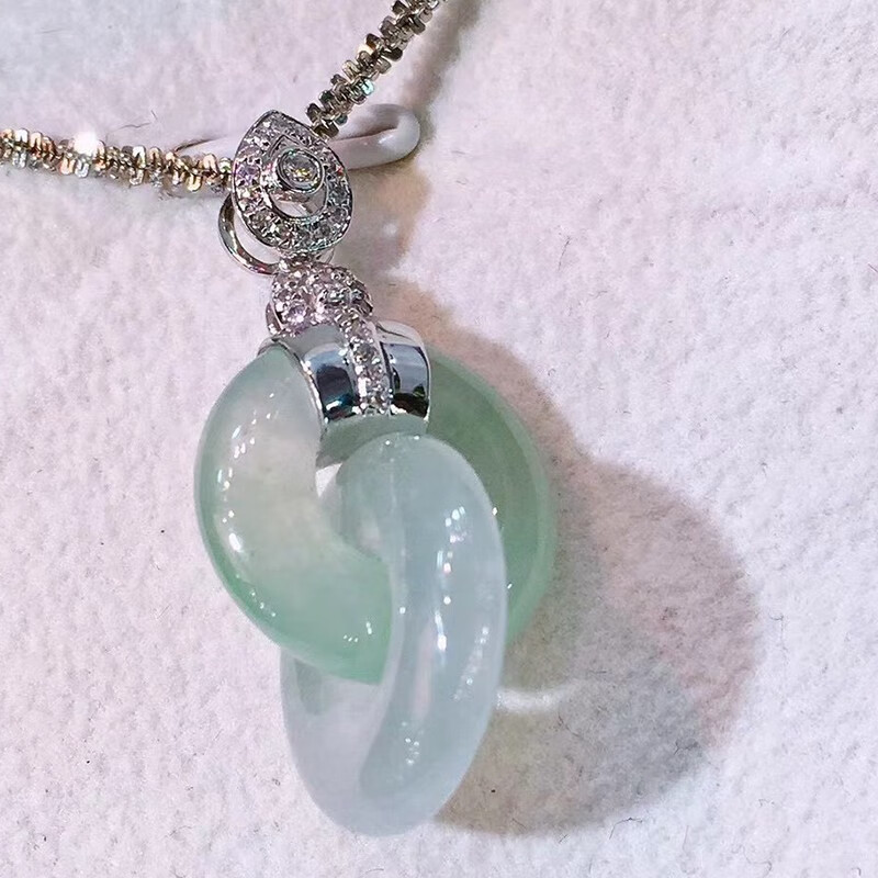 玉佳佳翡翠玻璃种甜甜圈吊坠缅甸a货翡翠玉石18k金镶嵌珠宝送礼送女友