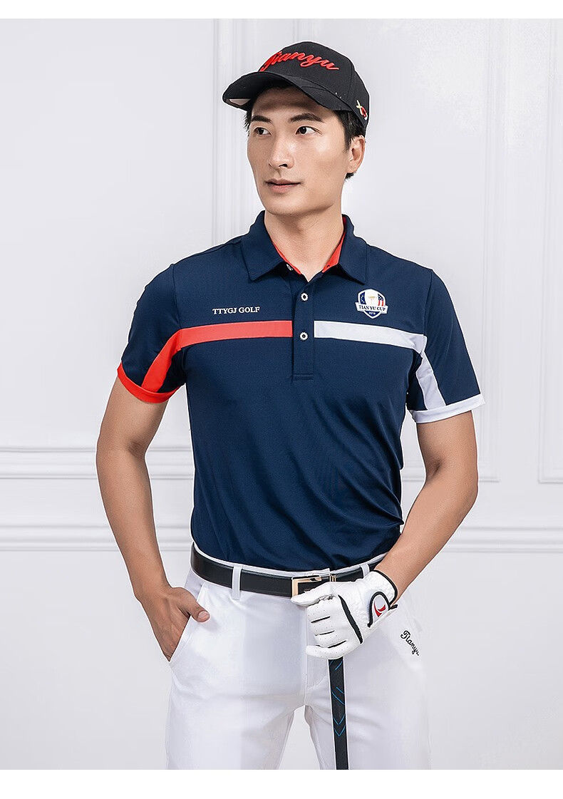 品牌男士高尔夫球服速干透气短袖t恤polo衫球衣夏季新款撞色运动套装