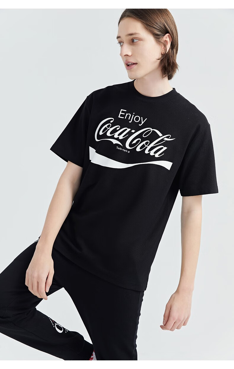 可口可乐官方短袖t恤男2022夏季新款经典logo宽松纯棉夏装上衣潮t星尘