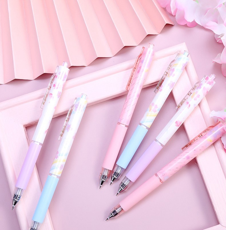 晨光按动中性笔少女心高颜值樱花限定学生用黑色水笔笔尖038速干2支装