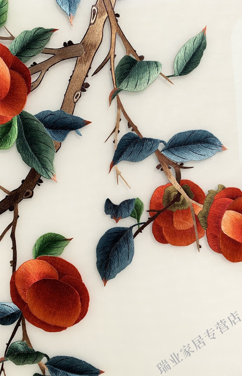 汉宫苏绣事事如意成品挂画手工刺绣如意图柿子花鸟装饰画新中式客厅