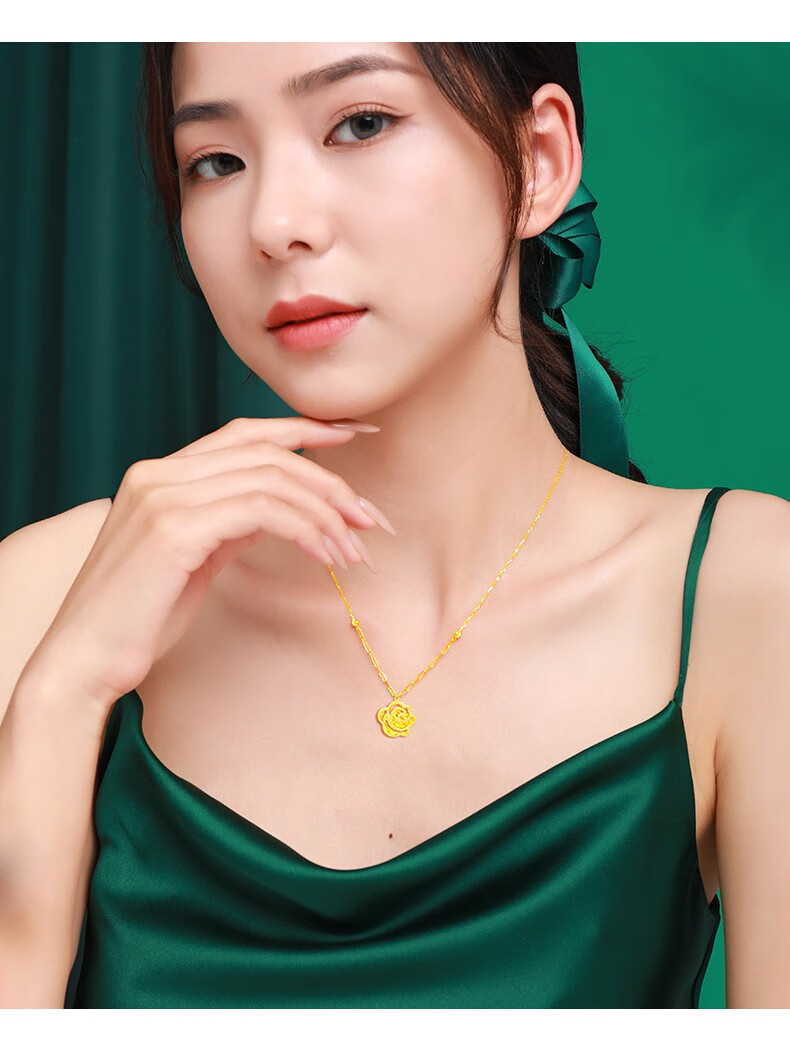 玫瑰花黄金项链 配送证书 精美包装【图片 价格 品牌 报