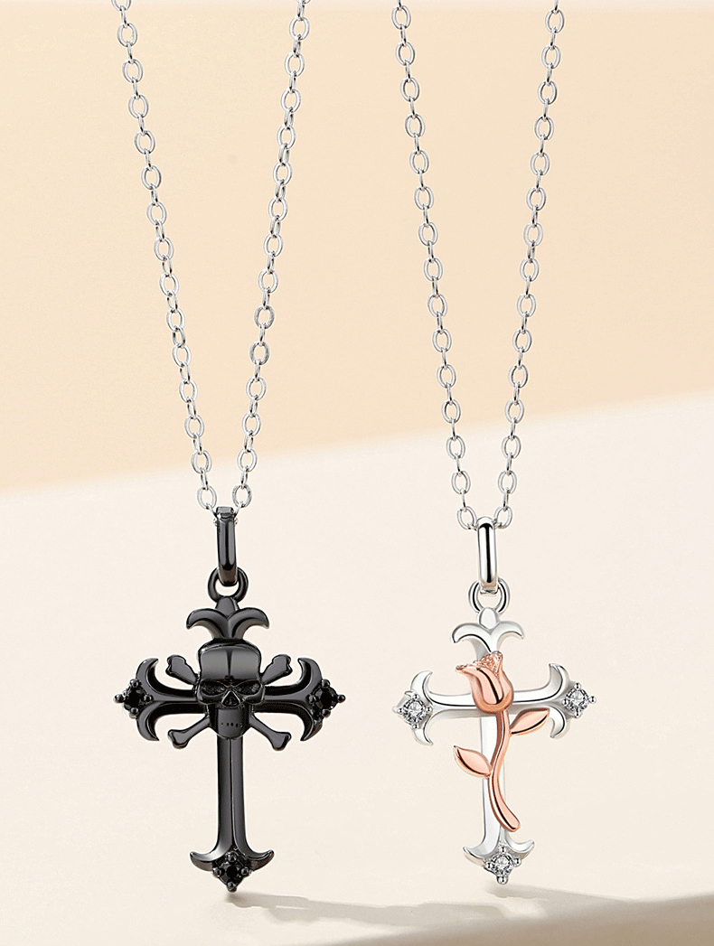 礼铭十字架情侣项链骷髅头玫瑰花s925锁骨链轻奢低调小众高级设计感