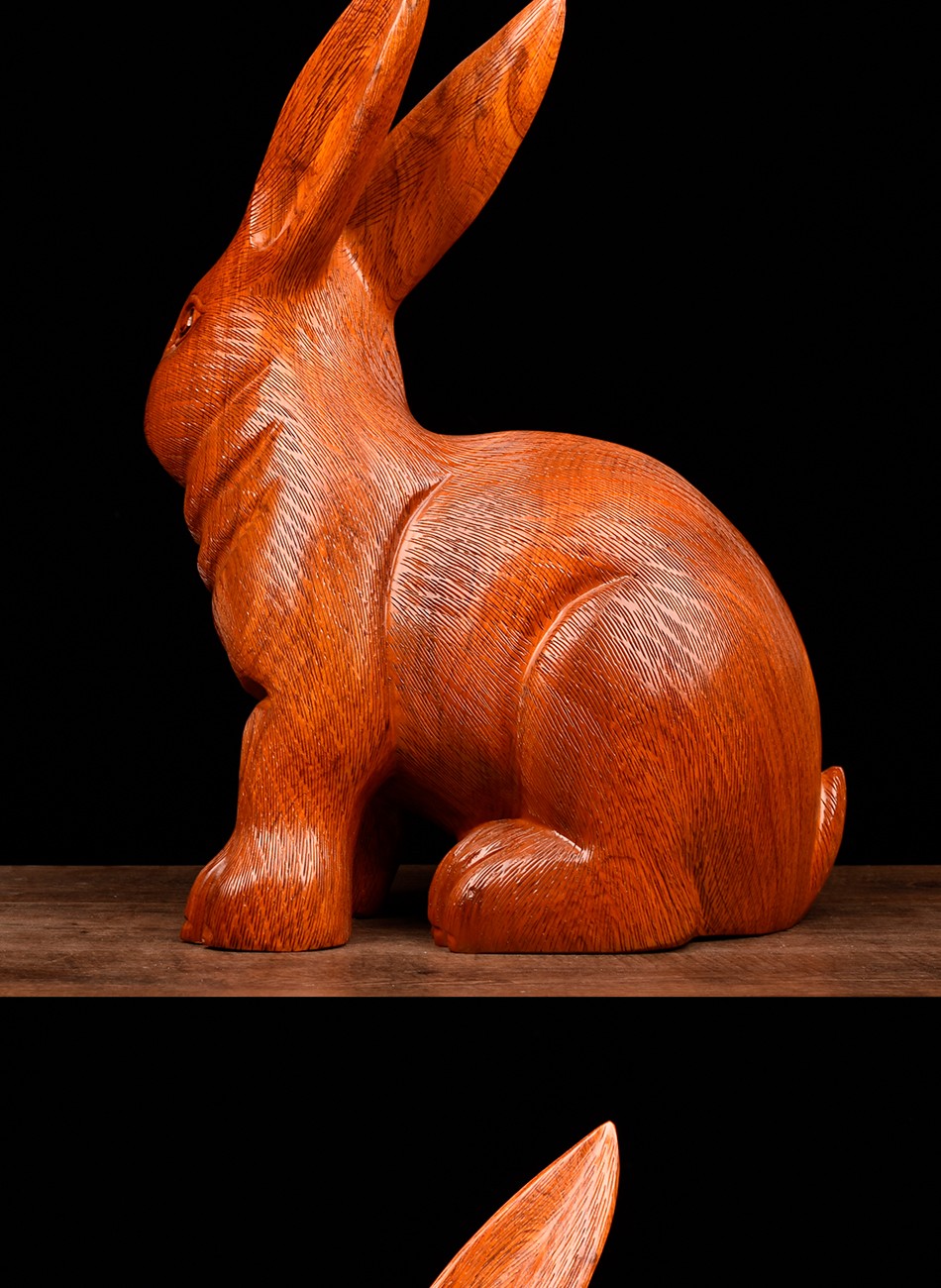 御木轩花梨木雕兔子摆件实木质动物雕刻生肖兔家居客厅装饰品工艺品