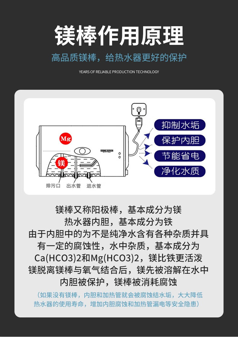 陌竹 适用于阿诗丹顿电热水器镁棒高纯度阳极棒40/50/60/80l除垢排污