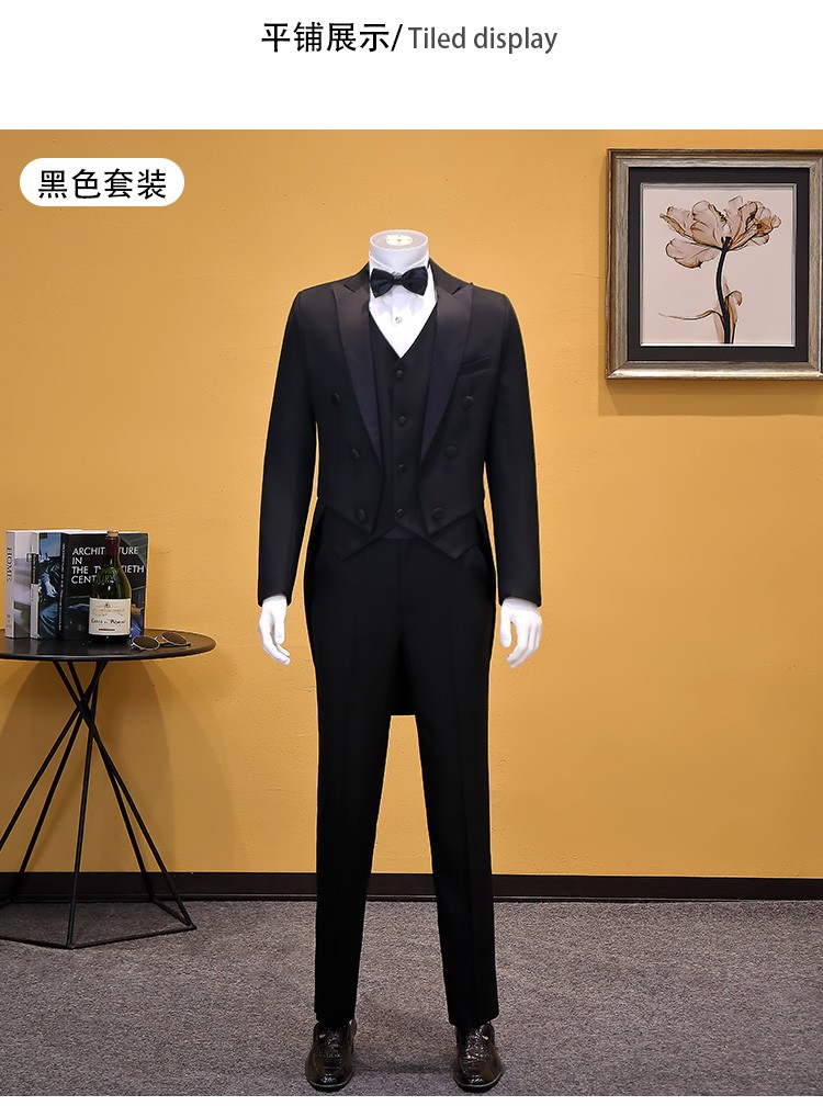 sirouaogo品牌燕尾服套装男士礼服伴郎装男主持人司仪服装演出服黑