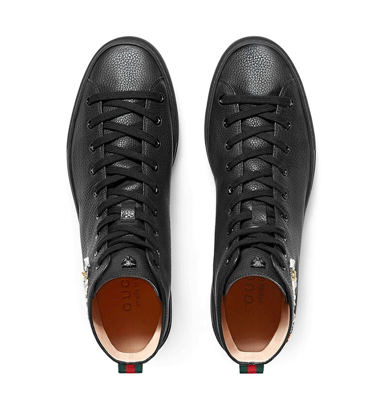 古驰(gucci) 男鞋牛皮老虎头图案平底系带高帮鞋 黑色451621 bxoa0
