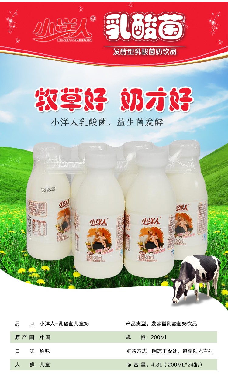 小洋人乳酸菌饮料200ml24瓶整箱装酸奶原味早餐奶发酵型儿童牛奶乳酸