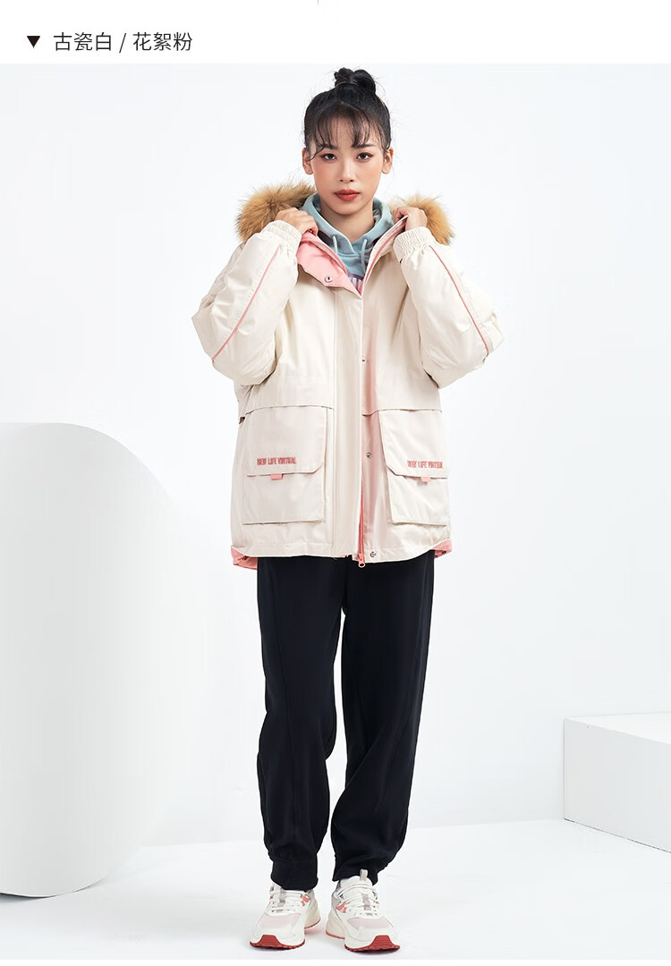 乔丹羽绒服女2022冬季新款防寒保暖梭织运动保暖羽绒服女连帽运动棉服