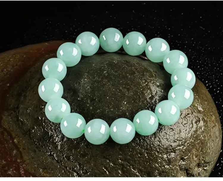 月石缘满色浅绿翡翠圆珠手串女男缅甸天然玉石手链情